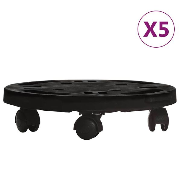 vidaXL Chariots &agrave; plantes avec roues 5 pcs Diam&egrave;tre 30 cm Noir 170 kg