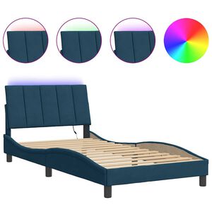 vidaXL Cadre de lit avec LED sans matelas Hanko bleu 100x200 cm velours