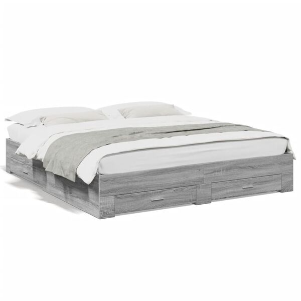 vidaXL Cadre de lit avec tiroirs sans matelas sonoma gris 180x200 cm