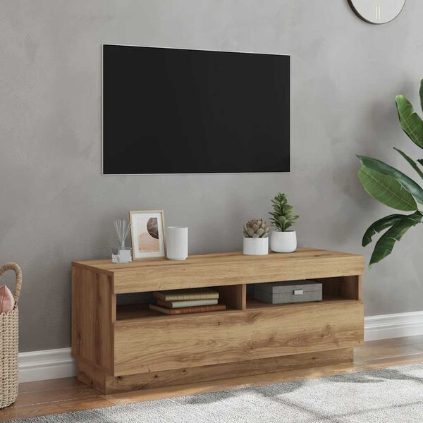 vidaXL Meuble TV avec lumières LED chêne artisanal bois d'ingénierie