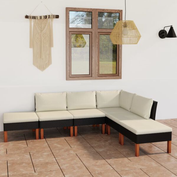 vidaXL Salon de jardin 6 pcs avec coussins R&eacute;sine tress&eacute;e Noir