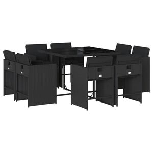 vidaXL Ensemble &agrave; manger de jardin 9pcs coussins noir r&eacute;sine tress&eacute;e
