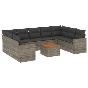vidaXL Salon de jardin avec coussins 10 pcs gris r&eacute;sine tress&eacute;e