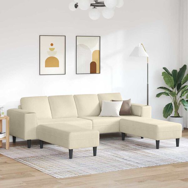 vidaXL Sofa en tissu avec coussin Crème 208 cm Tissu en velours côtelé