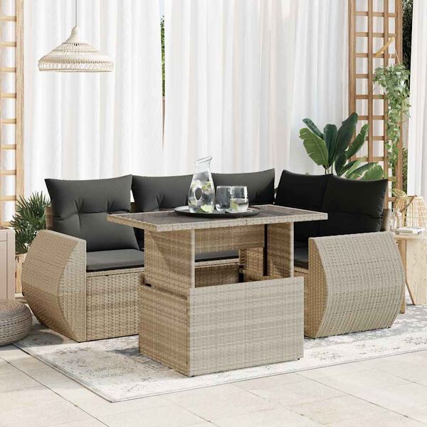 vidaXL Salon de jardin 6 pcs avec coussins gris clair r&eacute;sine tress&eacute;e