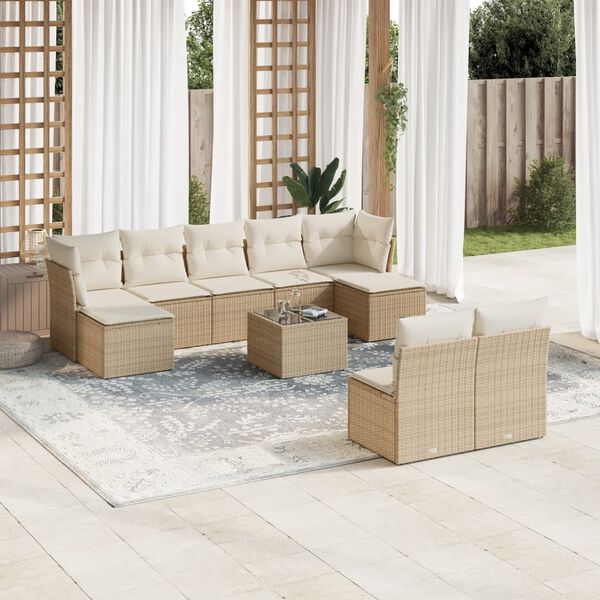 vidaXL Salon de jardin avec coussins 10 pcs beige r&eacute;sine tress&eacute;e
