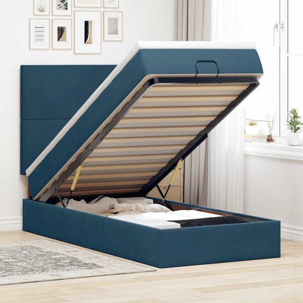 vidaXL Cadre de lit ottoman avec matelas bleu fonc&eacute; 80x200 cm velours
