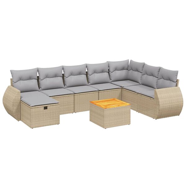 vidaXL Salon de jardin avec coussins 9pcs m&eacute;lange beige r&eacute;sine tress&eacute;e