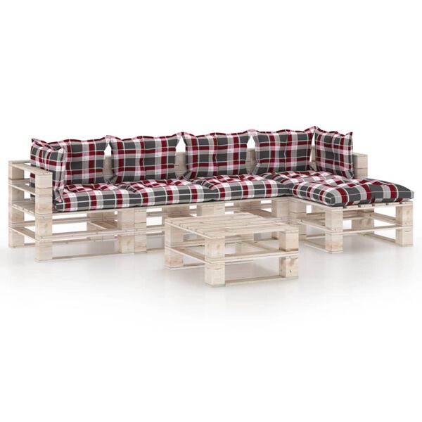 vidaXL Salon palette de jardin 6 pcs avec coussins bois de pin