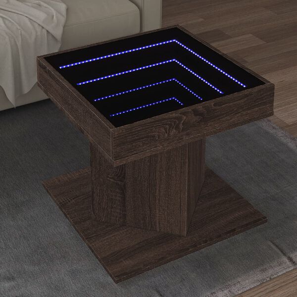 vidaXL Table basse avec LED chêne marron 50x50x45 cm bois d'ingénierie