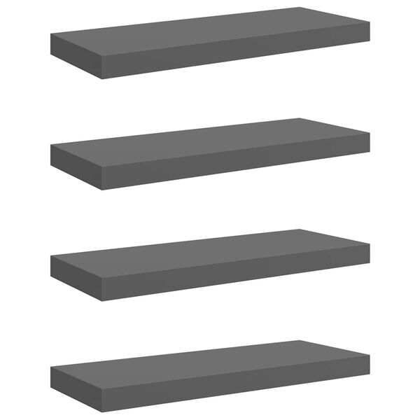 vidaXL &Eacute;tag&egrave;re murale flottante 4 pcs Gris brillant 60x23,5x3,8 cm MDF