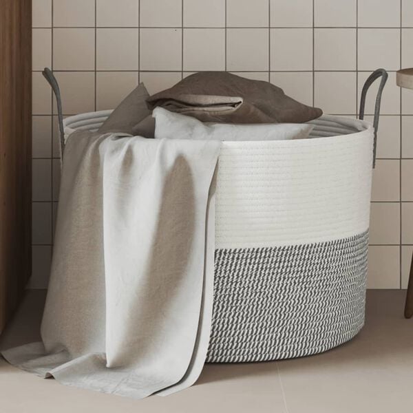 vidaXL Panier de rangement gris et blanc &Oslash;51x33 cm coton