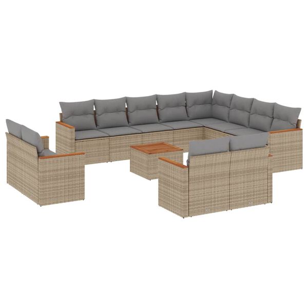 vidaXL Salon de jardin avec coussins 13 pcs beige r&eacute;sine tress&eacute;e