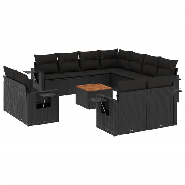 vidaXL Salon de jardin 12 pcs avec coussins noir r&eacute;sine tress&eacute;e