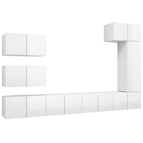 vidaXL Ensemble de meubles TV 8 pcs Blanc brillant Bois d'ing&eacute;nierie