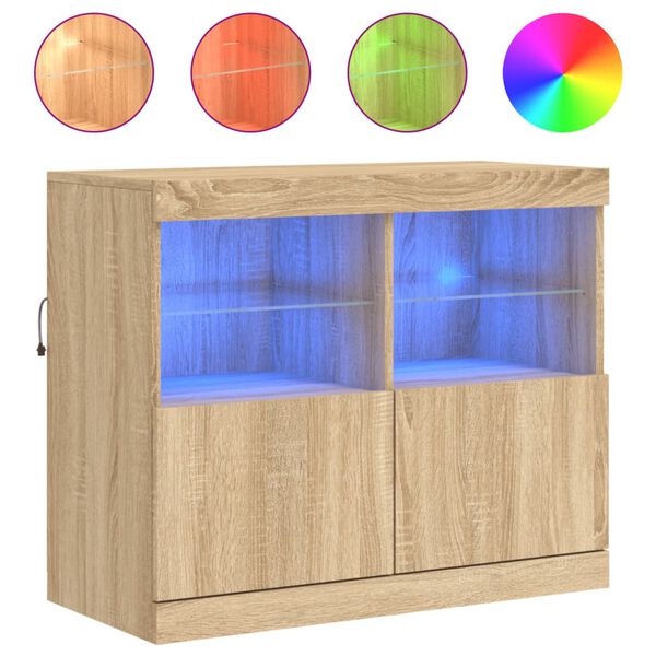vidaXL Buffet avec lumières LED chêne sonoma 81x37x67 cm