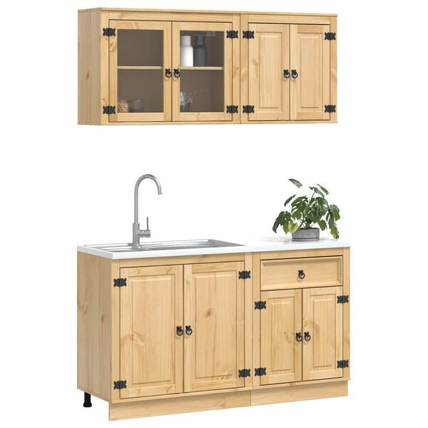 vidaXL Armoire avec &eacute;tag&egrave;re avec porte SKI 4 pcs Brun Miel Pin massif