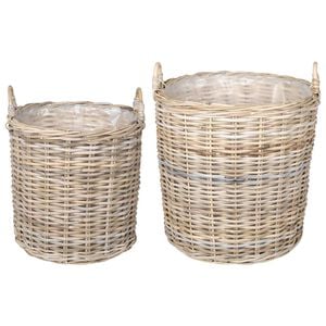vidaXL Panier &agrave; Plantes avec stockage 2 pc Gris naturel Rattan Kubu
