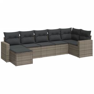 vidaXL Salon de jardin avec coussins 7 pcs gris r&eacute;sine tress&eacute;e