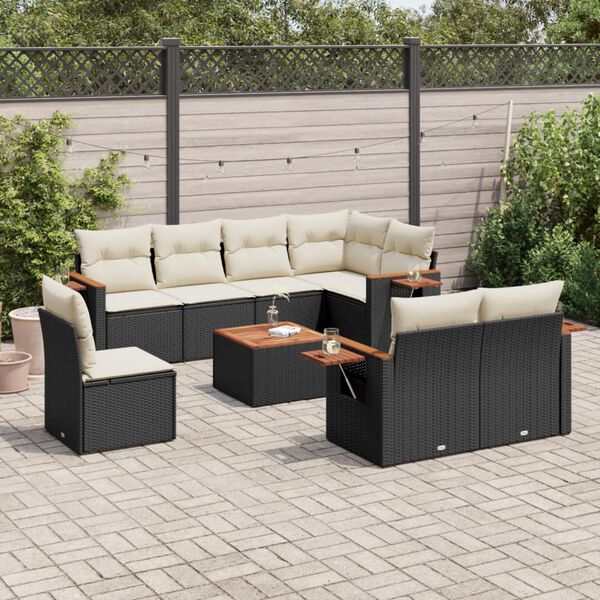 vidaXL Salon de jardin 9 pcs avec coussins noir r&eacute;sine tress&eacute;e