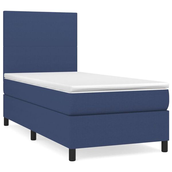 vidaXL Sommier &agrave; lattes de lit avec matelas Bleu 90x200 cm Tissu