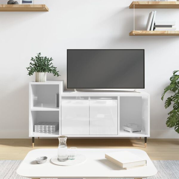 vidaXL Meuble TV Blanc brillant 100x35x55 cm Bois d'ing&eacute;nierie