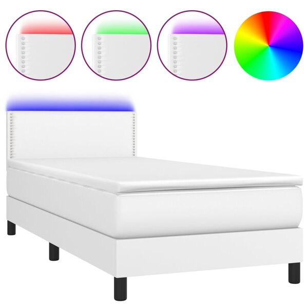 vidaXL Sommier &agrave; lattes de lit avec matelas et LED Blanc 90x190 cm