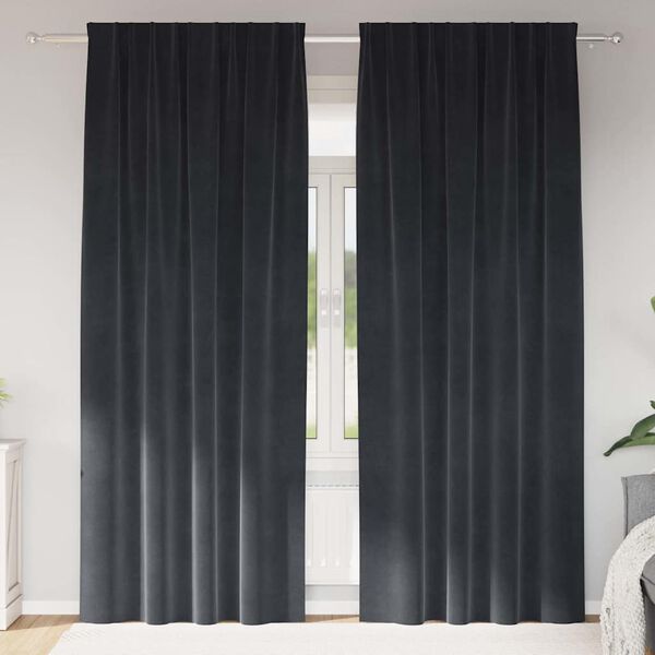 vidaXL Rideaux occultants 2 pcs Gris fonc&eacute; 140 x 245 cm Velours