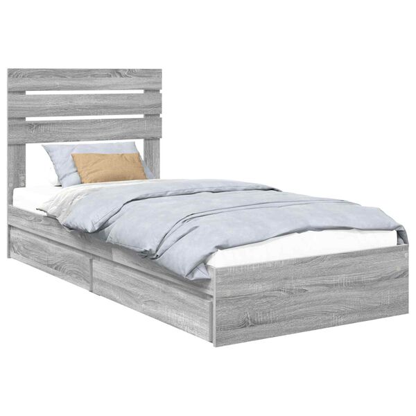vidaXL Lit de Rangement Gris Sonoma 90 x 200 cm Bois d'ing&eacute;nierie