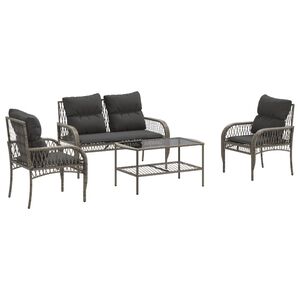 vidaXL Salon de jardin 4 pcs avec coussins gris r&eacute;sine tress&eacute;e