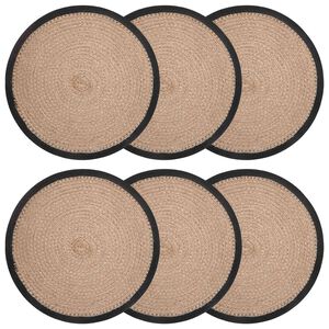 vidaXL Placemets en jute 6 pc Naturel et noir 100 % jute Tossa