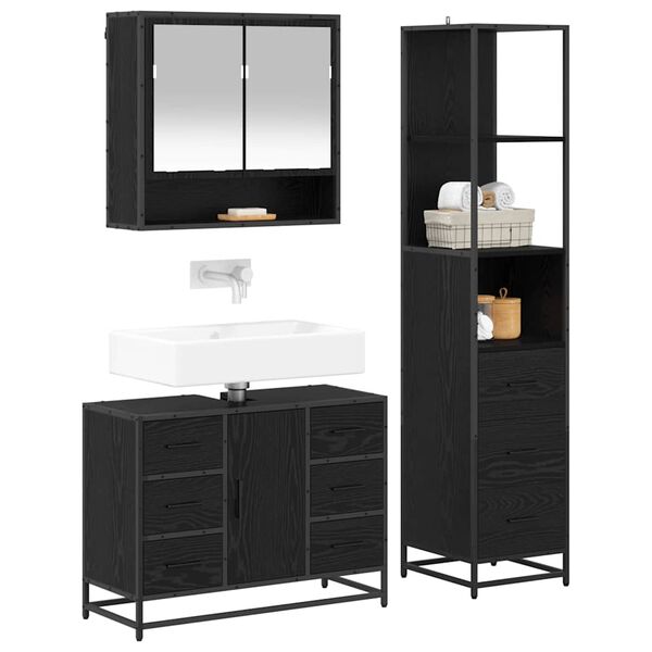 vidaXL Ensemble de mobilier de salle de bain 3 pcs Ch&ecirc;ne noir