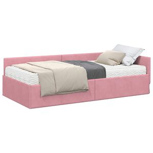 vidaXL Cadre de lit d'angle avec matelas 2 pc Rose 80 x 200 cm Velours