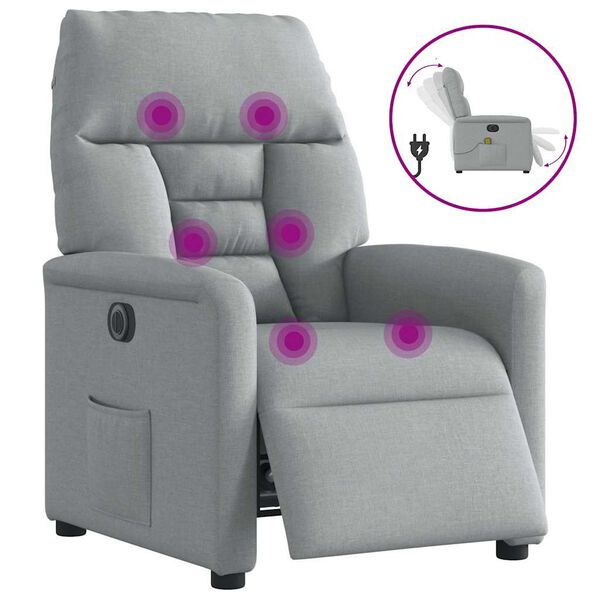 vidaXL Fauteuil de massage inclinable &eacute;lectrique gris clair tissu