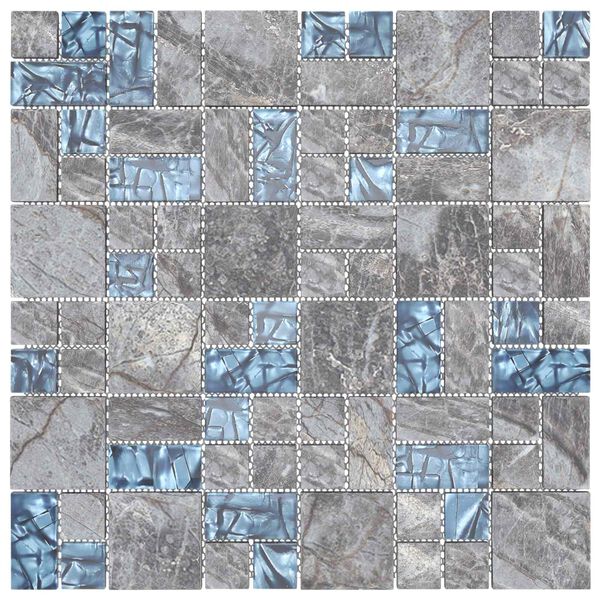 vidaXL Carrelage en mosa&iuml;que 11 pcs Gris et bleu 50 x 50 cm Verre