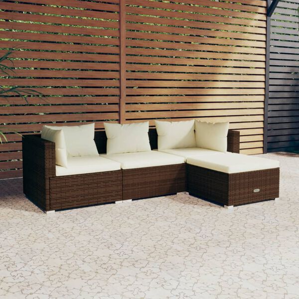 vidaXL Salon de jardin 4 pcs avec coussins R&eacute;sine tress&eacute;e Marron