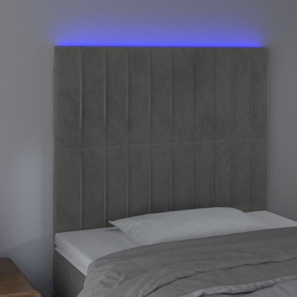 vidaXL T&ecirc;te de lit &agrave; LED Gris clair 80x5x118/128 cm Velours