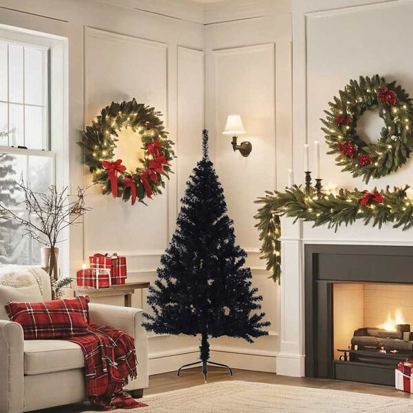 vidaXL Demi sapin de No&euml;l artificiel avec support Noir 150 cm PVC