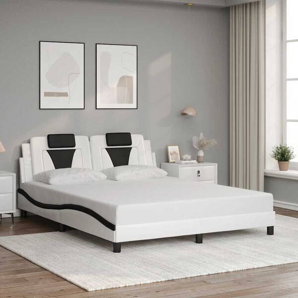 vidaXL Cadre de lit Viana sans matelas blanc et noir 160x200 cm similicuir