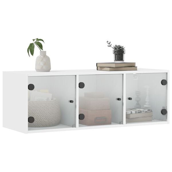 vidaXL Armoire murale avec portes en verre blanc 102x37x35 cm