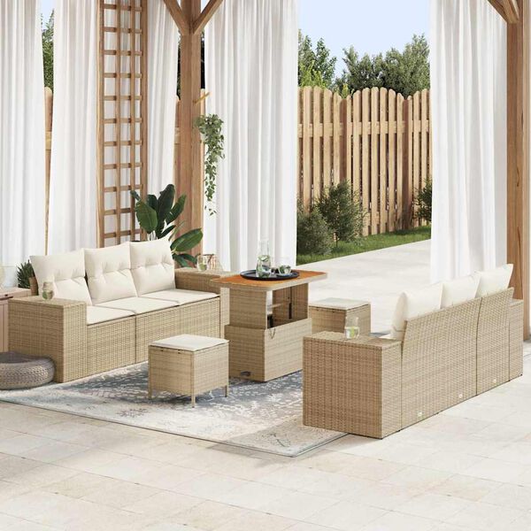 vidaXL Ensemble de canap&eacute; de jardin 9 pcs Beige Poly rotin