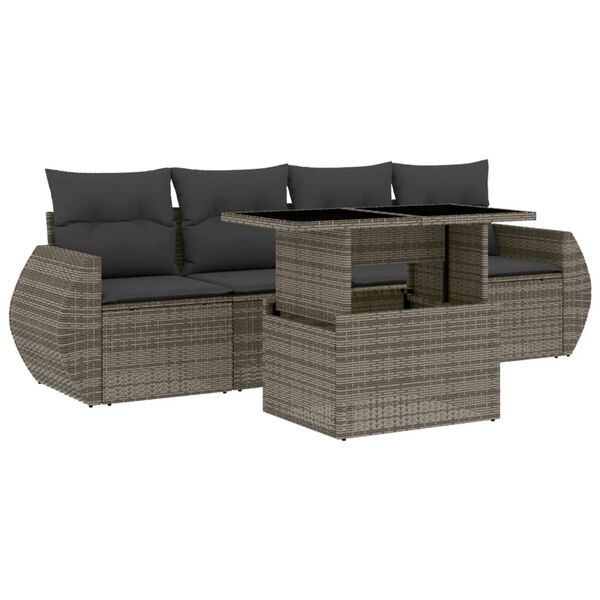 vidaXL Salon de jardin 5 pcs avec coussins gris r&eacute;sine tress&eacute;e