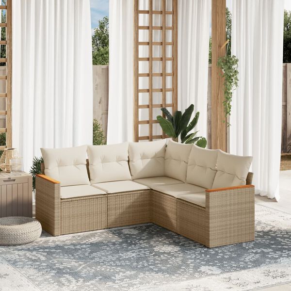 vidaXL Salon de jardin avec coussins 5 pcs beige r&eacute;sine tress&eacute;e