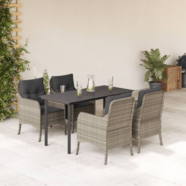 vidaXL Ensemble &agrave; manger de jardin et coussins 5 pcs gris clair rotin