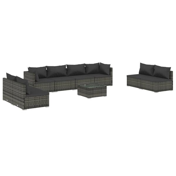 vidaXL Salon de jardin 9 pcs avec coussins R&eacute;sine tress&eacute;e Gris