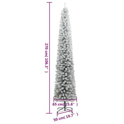 vidaXL Sapin de Noël mince avec 300 LED et neige floquée 270 cm