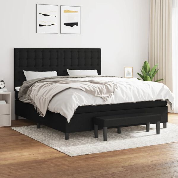 vidaXL Sommier &agrave; lattes de lit avec matelas Noir 180x200 cm Tissu