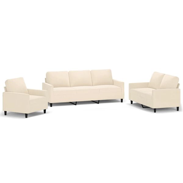 vidaXL Ensemble de canap&eacute;s 3 pcs avec coussins Cr&egrave;me Velours