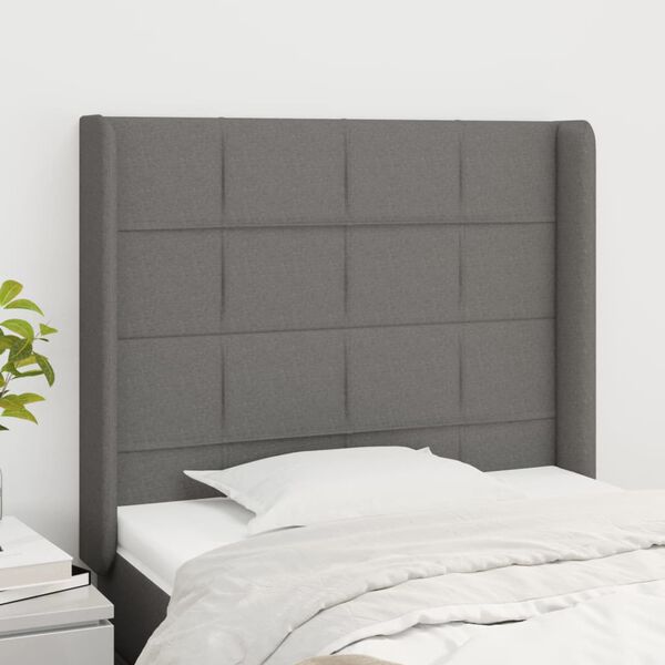 vidaXL T&ecirc;te de lit avec oreilles Gris fonc&eacute; 103x16x118/128 cm Tissu