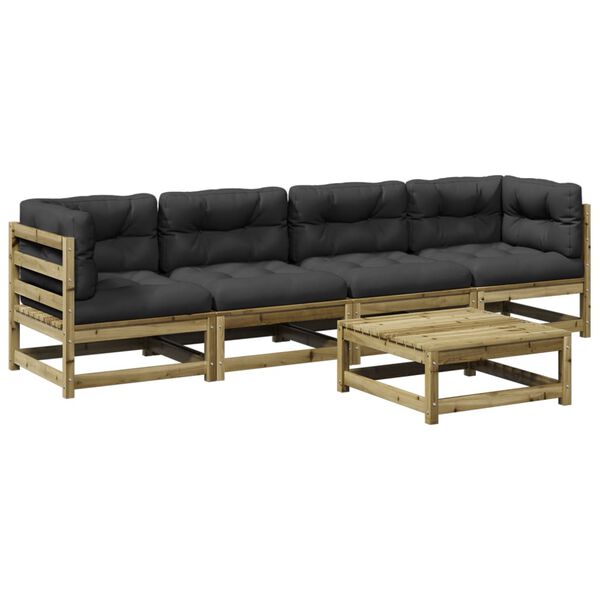 vidaXL Salon de jardin 5 pcs avec coussins bois de pin impr&eacute;gn&eacute;
